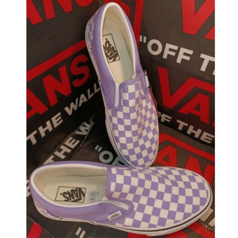 Vans Purple and White Slip-On Loafers